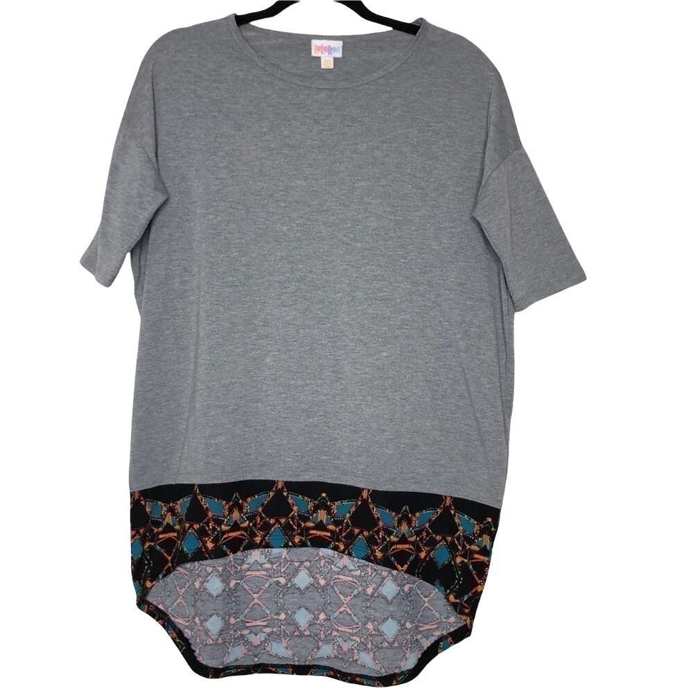 𝅺NEW - Lularoe Irma Solid Gray w/ Tribal Aztec Print on Black - Size XXS